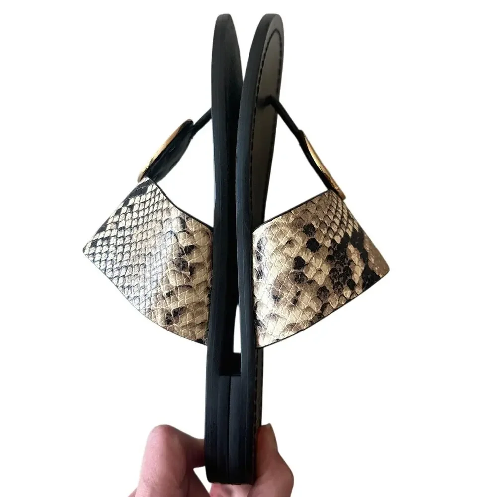 Tory Burch Patos Disk Sandals Snakeskin Gold‎ Thong 8.5